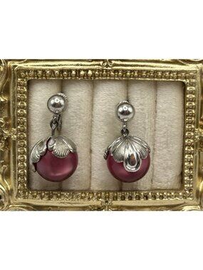 Forstner Earrings Sterling Silver Screw Back Pink Purple Ball Dangle Vintage